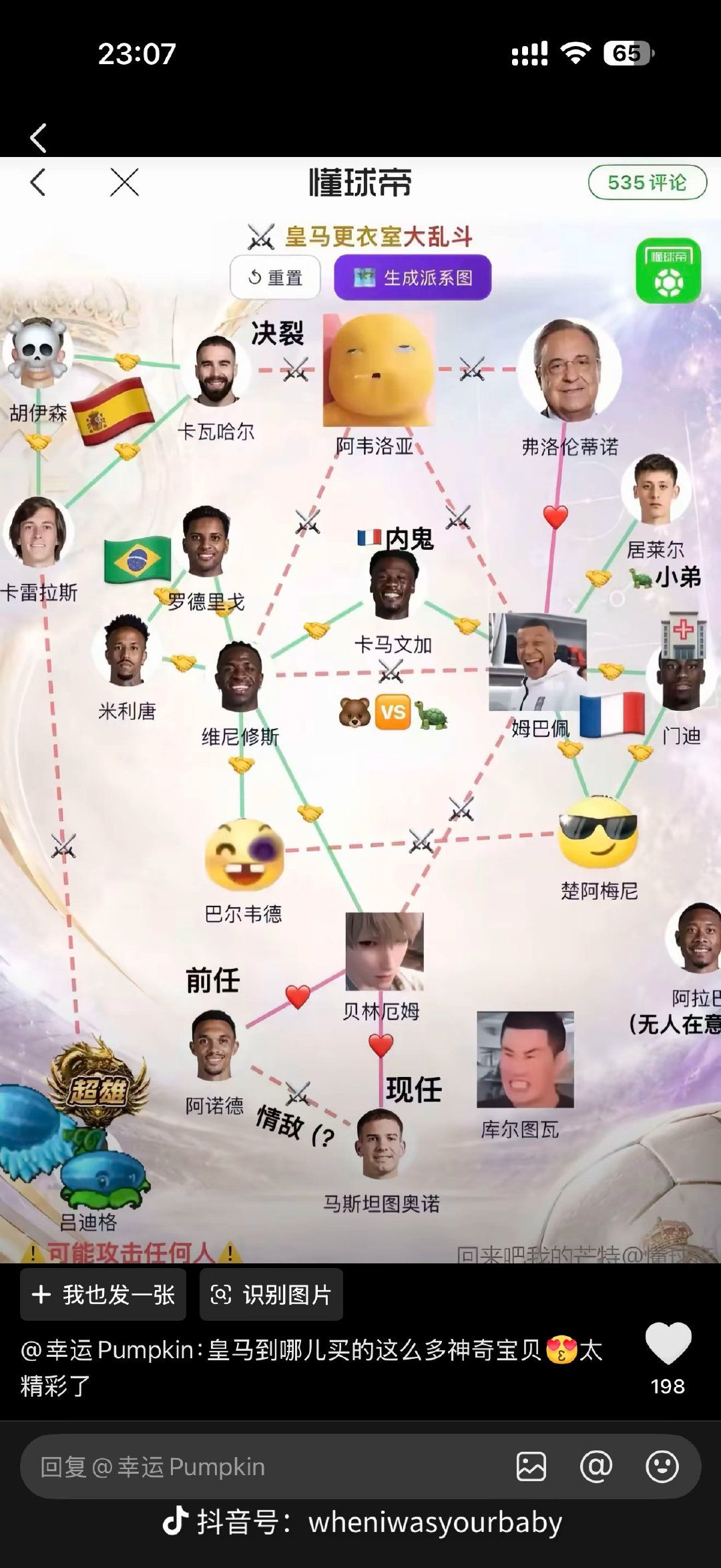 说起来现在皇马内部不是内斗么，然后很久以前我看见过一个皇马更衣室的图，老好笑了 ​