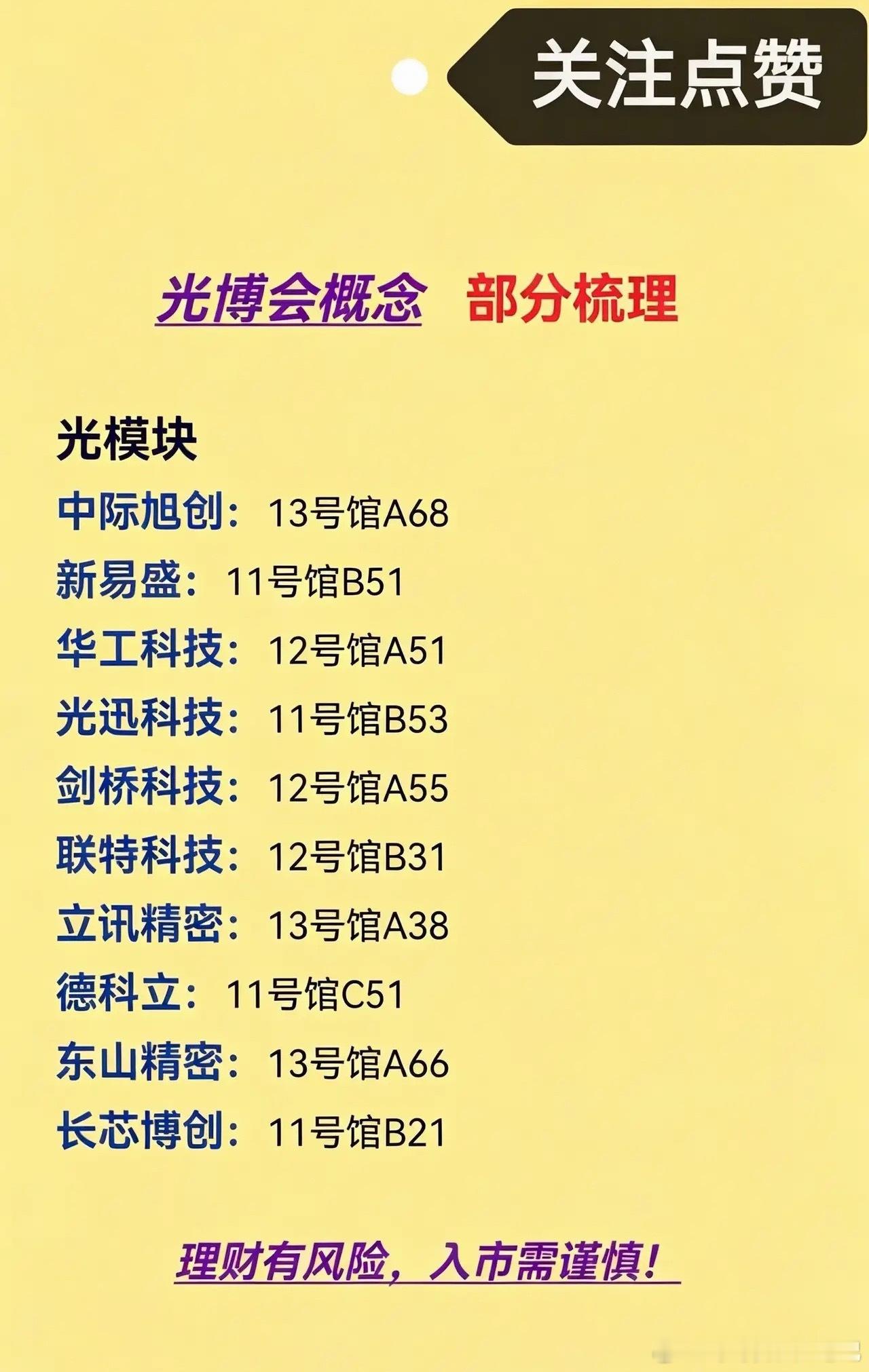 光博会临近！光通信全产业链参展企业梳理

随着光博会召开临近，光模块、光器件、光纤光缆、光设备这条AI算力高速通道产业链再度受到市场关注。不少产业链企业将集中亮相本届光博会，下面按细分板块做一个客观梳理。

光模块

中际旭创、新易盛、华工科技、光迅科技、剑桥科技、联特科技、立讯精密、德 ​