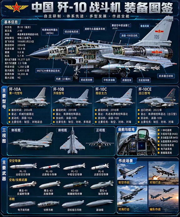 猛龙出海！一张图看懂国产歼-10战斗机全家