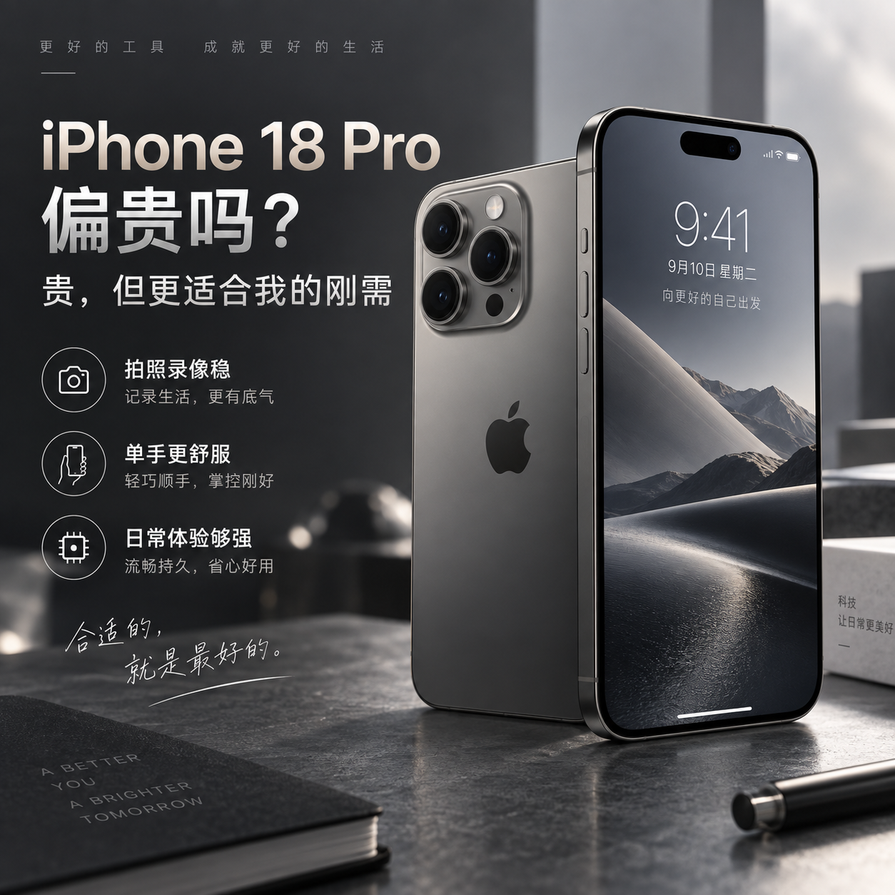 选新机时，很多人盲目冲顶配大杯。说实话，这次iPhone 18 Pro也不便宜，9999元起的价格确实有点肉疼，但我最后还是下单了，没继续加钱上Pro Max。
原因很简单，它各项升级正好对上我的日常需求。通勤刷视频、旅行拍照录vlog，Pro款的影像、性能和屏幕素质已经完全够用。A20 Pro芯片