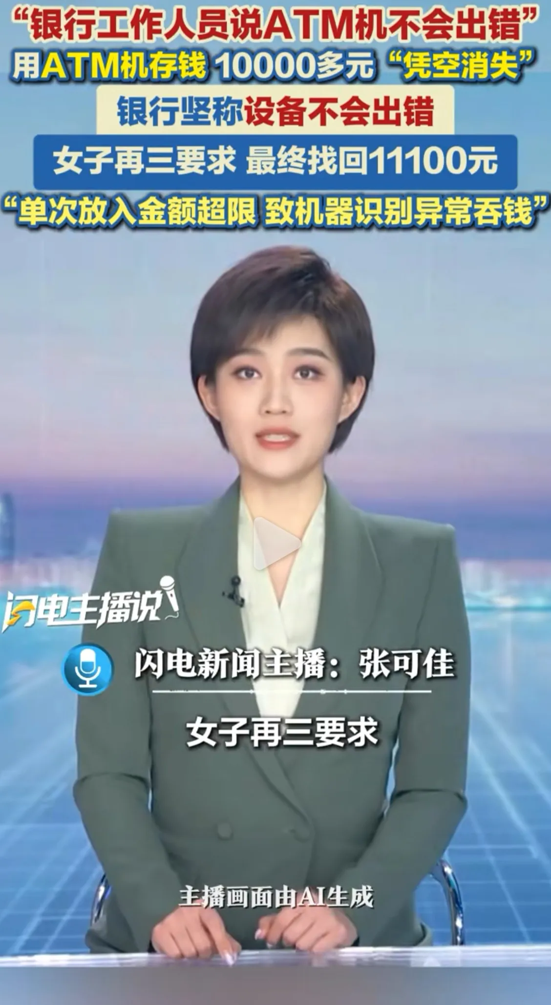 女子ATM存一万多元，钱款凭空消失，银行调取监控揭开真相
一名女子到ATM自助设备办理现金存款，亲手放入一万多现金之后，账户余额却没有发生变化，钱款仿佛凭空不见，这件事让当事人十分着急。
很多普通人都有在ATM机存钱的经历，多数时候流程都十分顺畅，但偶尔也会出现机器吞钞的意外状况。这位女子当时拿着现