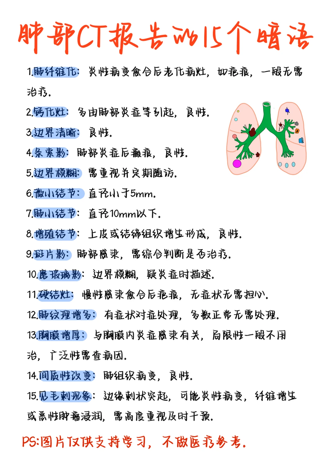医学生笔记——肺部CT报告的15个暗语