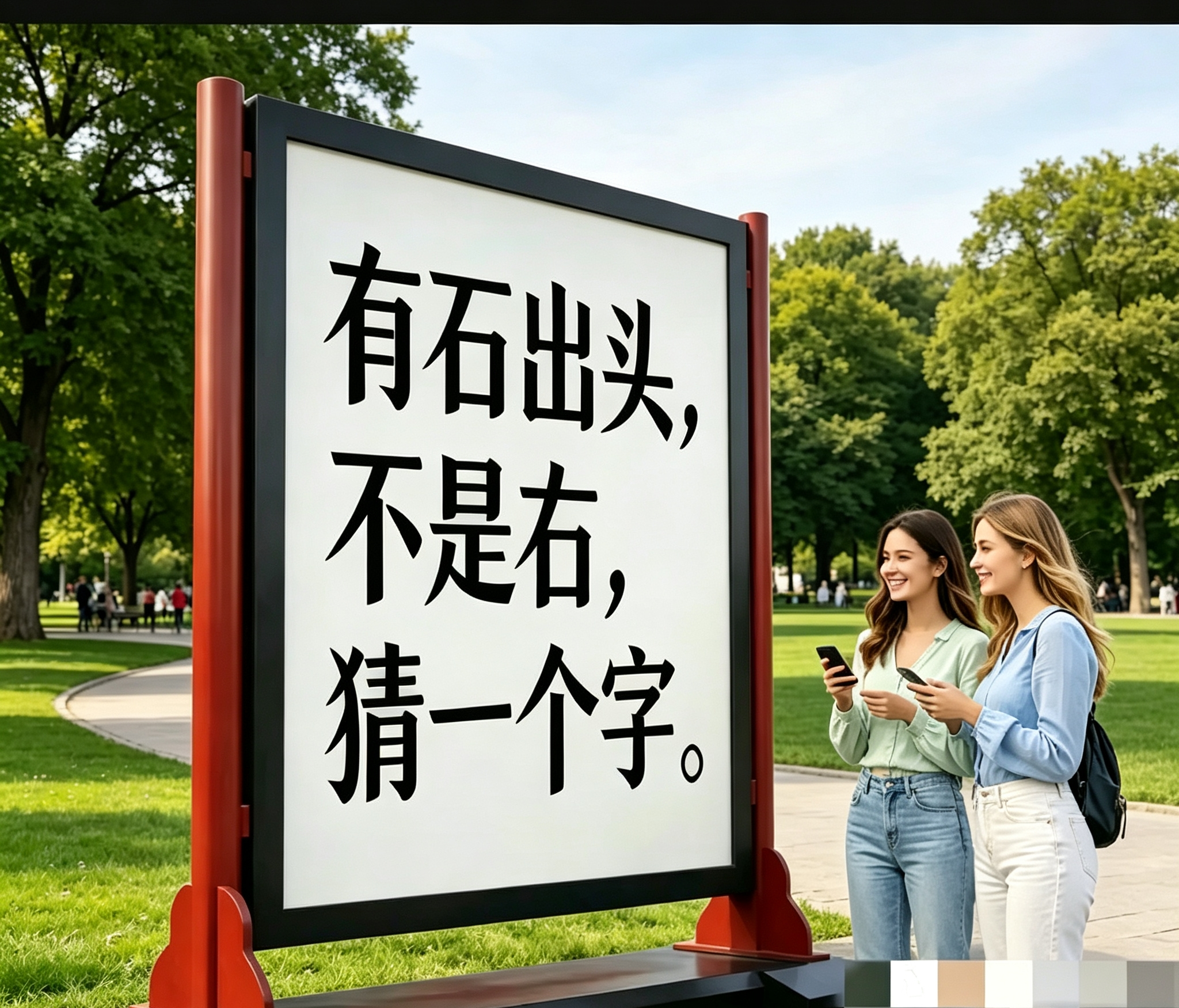 看似简单的字谜，其实很不简单，两个老外愣看了半天是没看懂，你能猜出来吗？