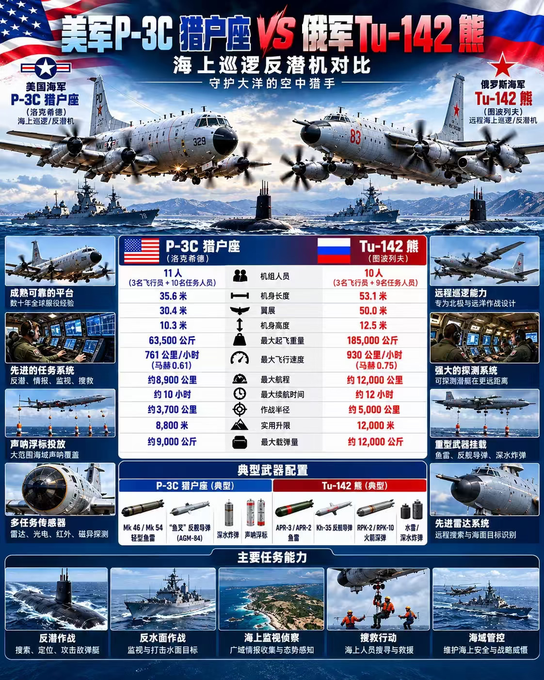 P3C与图142，冷战留下来的空中反潜老将