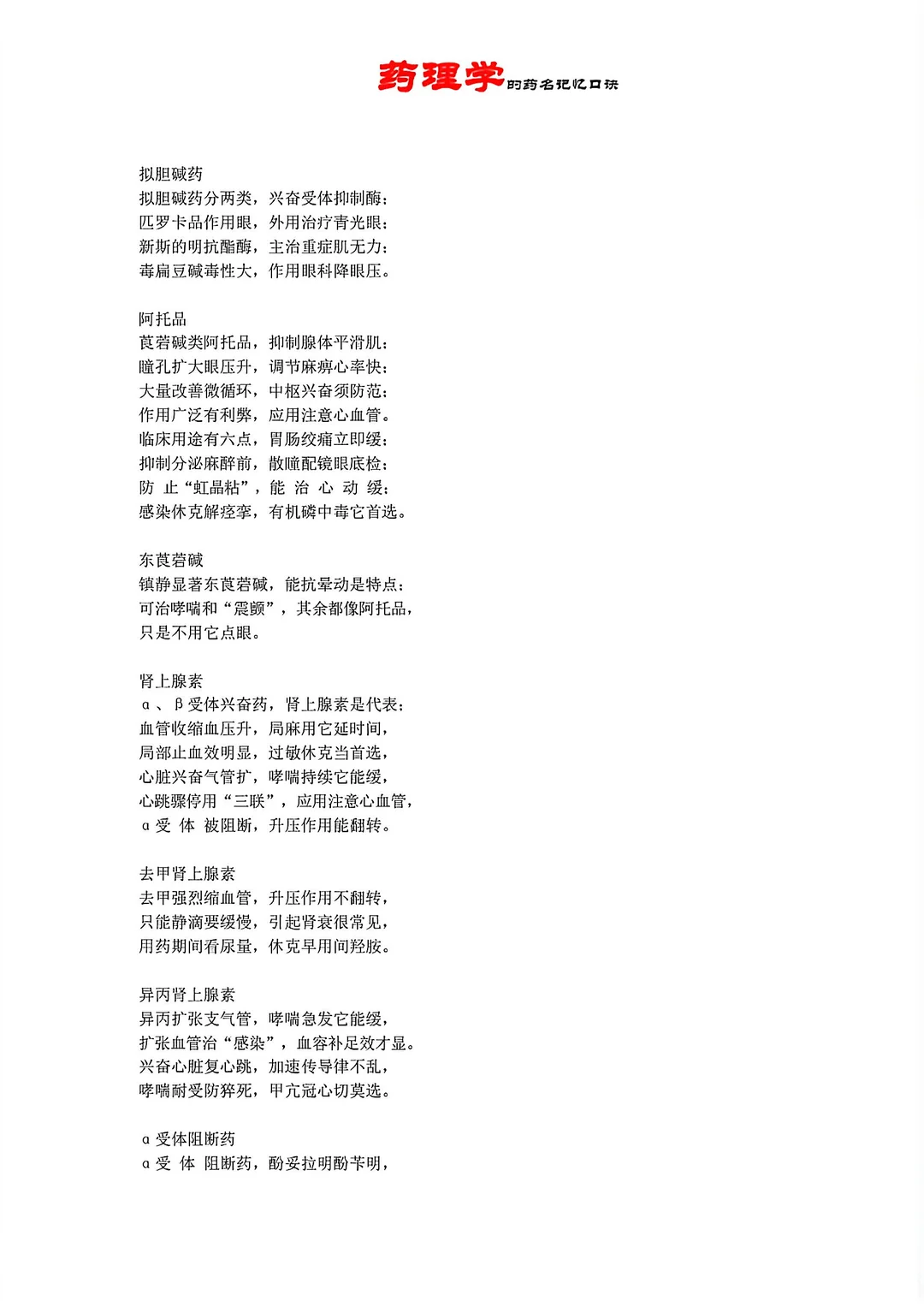 大学药理学速记口诀（药名）附文件