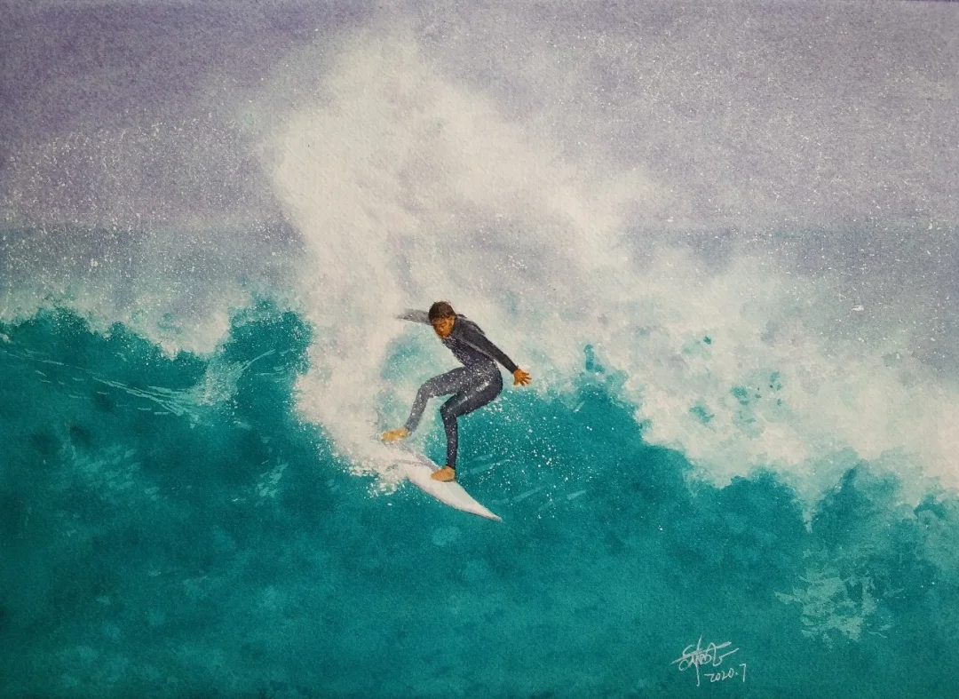 水彩 冲浪