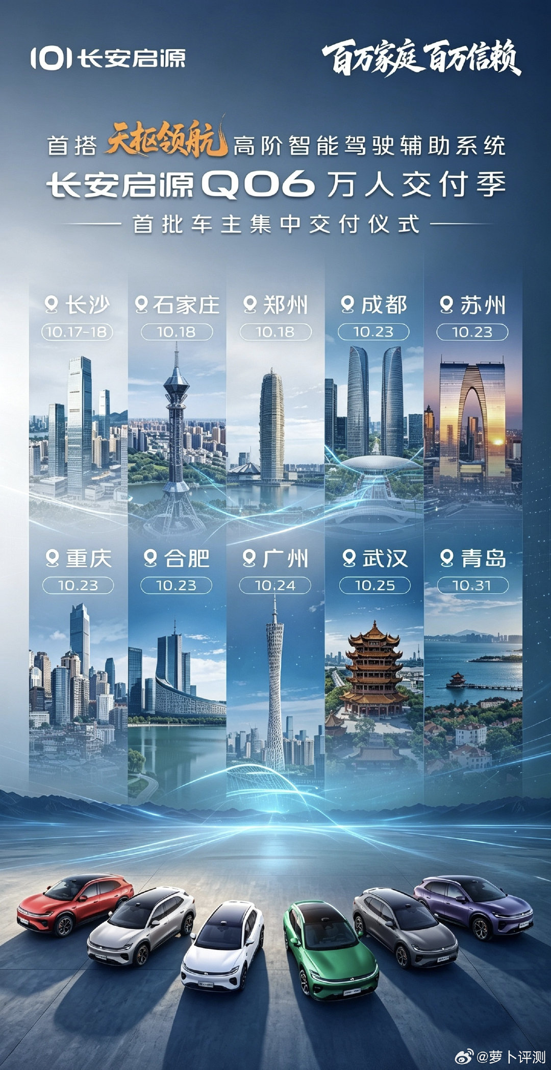 长安启源Q06万人交付季正式开启，多城同步交付，搭载天枢领航高阶智驾。实力奔赴千家万户，开启智能出行新体验。#长安汽车 ##长安启源q06# ​