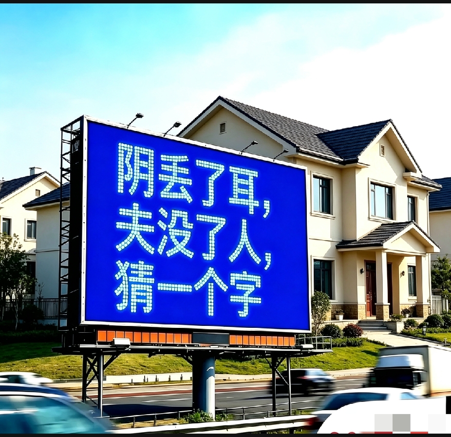 本人没文化！广告牌上这字谜猜了三天三夜都没猜明白，高手们谁懂啊？求解答！