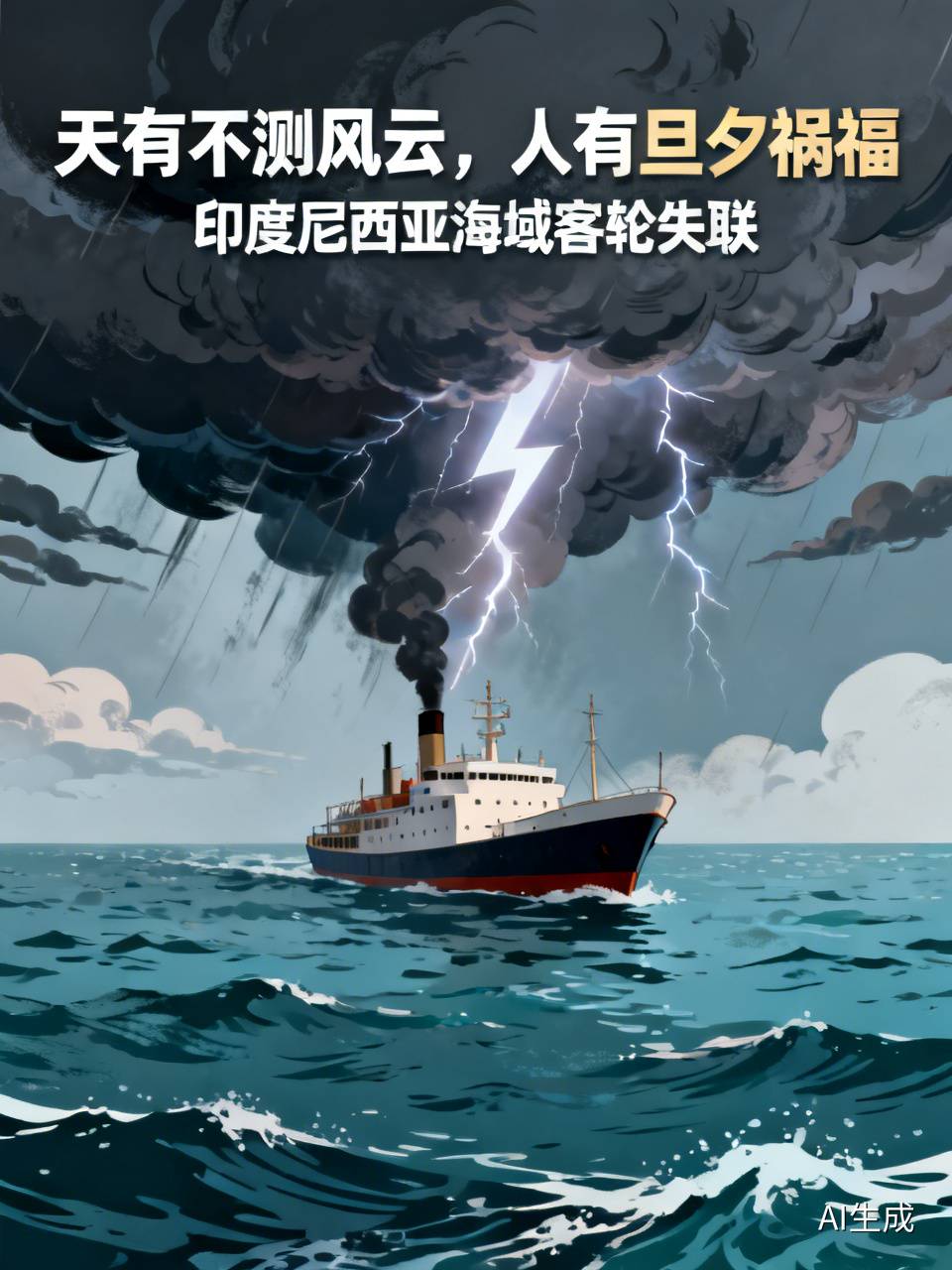 天有不测风云，人有旦夕祸福。今日凌晨，印度尼西亚海域传来噩耗，一艘客轮突然失联，船上243条鲜活生命下落不明。消息一出，举世震惊，人们心头不禁浮现出当年马航MH370的阴霾，那场空难留给世界的伤痛至今未愈，如今这般相似的剧情又要重演？
茫茫大海，波涛汹涌，一艘巨舰竟能凭空消失，实在令人匪夷所思。如今