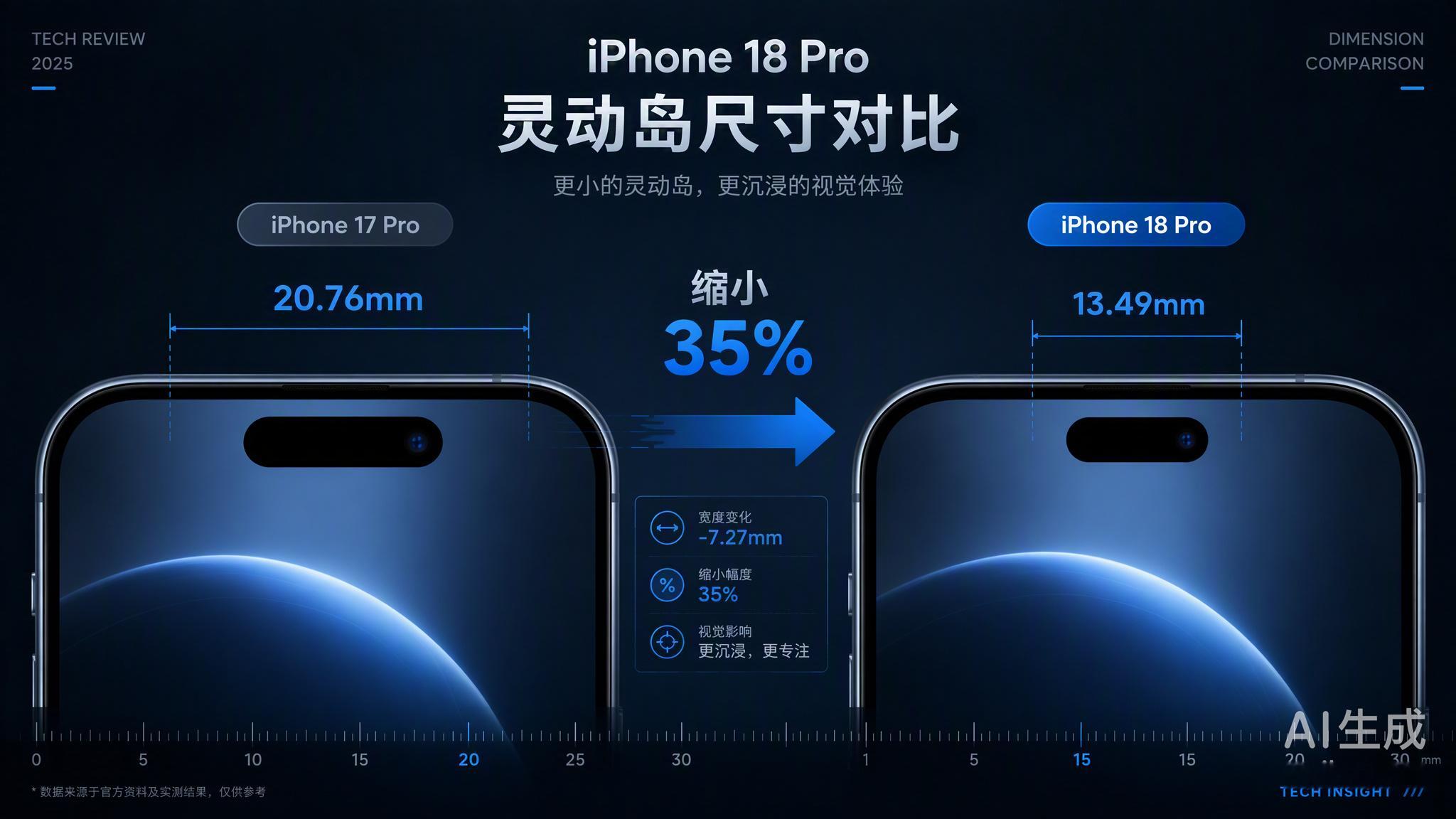 #iPhone18Pro灵动岛爆料# 看了下iPhone 18 Pro的灵动岛缩小35%的爆料，很多人都在吹屏占比提升、视觉更爽，但我总觉得苹果这波操作更像是“在安全底线和美观之间搞平衡”。

把红外泛光感应元件塞到屏幕底下，听着挺黑科技，但前置摄像头和点阵投影器死活不肯屏下化。为啥？因为OLED屏幕那密密麻麻的像 ​