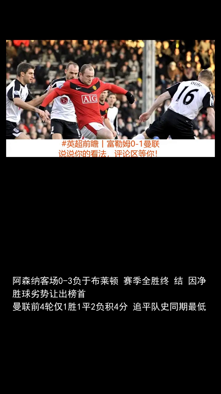 英超前瞻丨富勒姆0：1曼联前4轮仅4分卡里克帅位已不稳