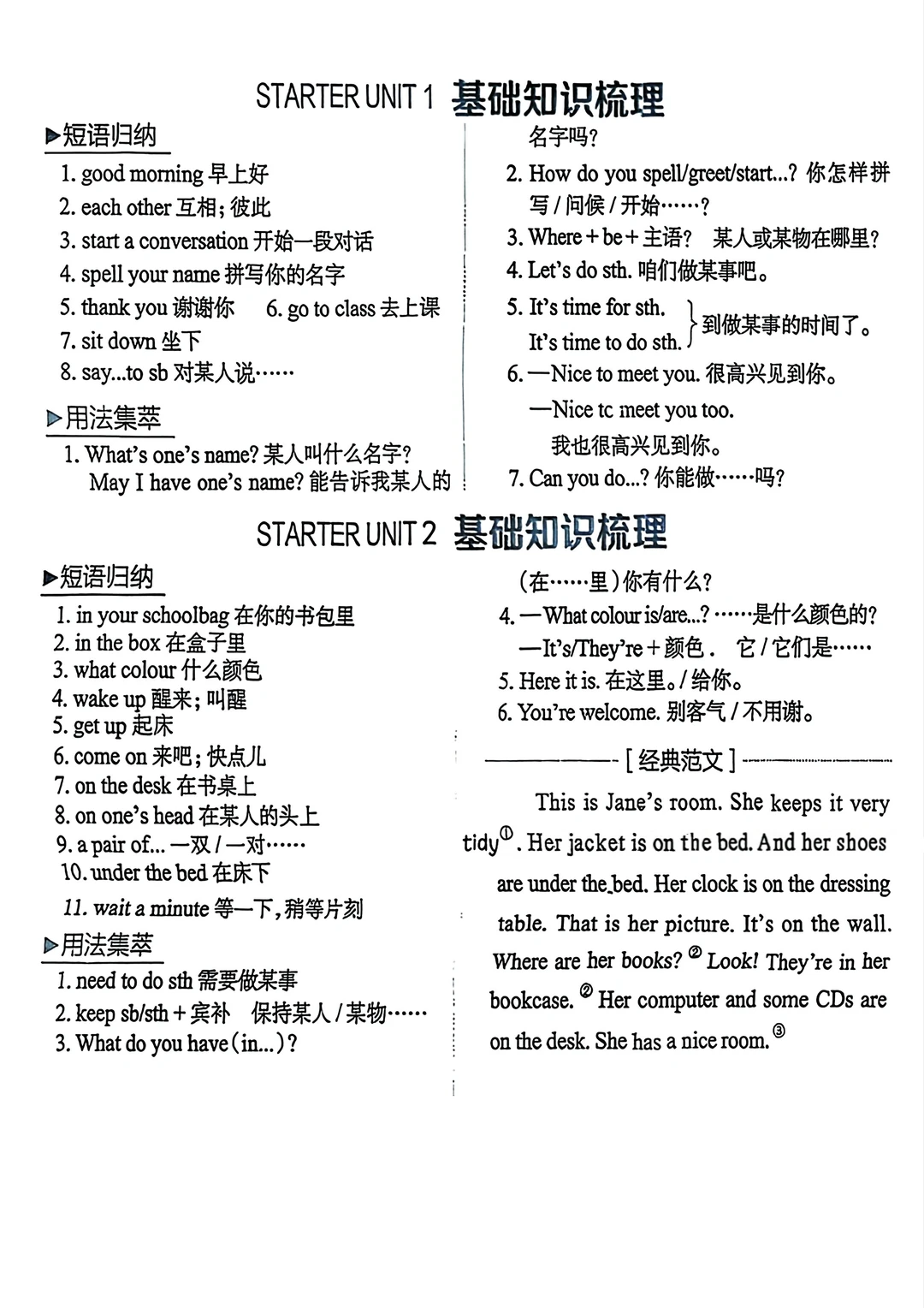 2025七年级上册英语知识梳理与范文