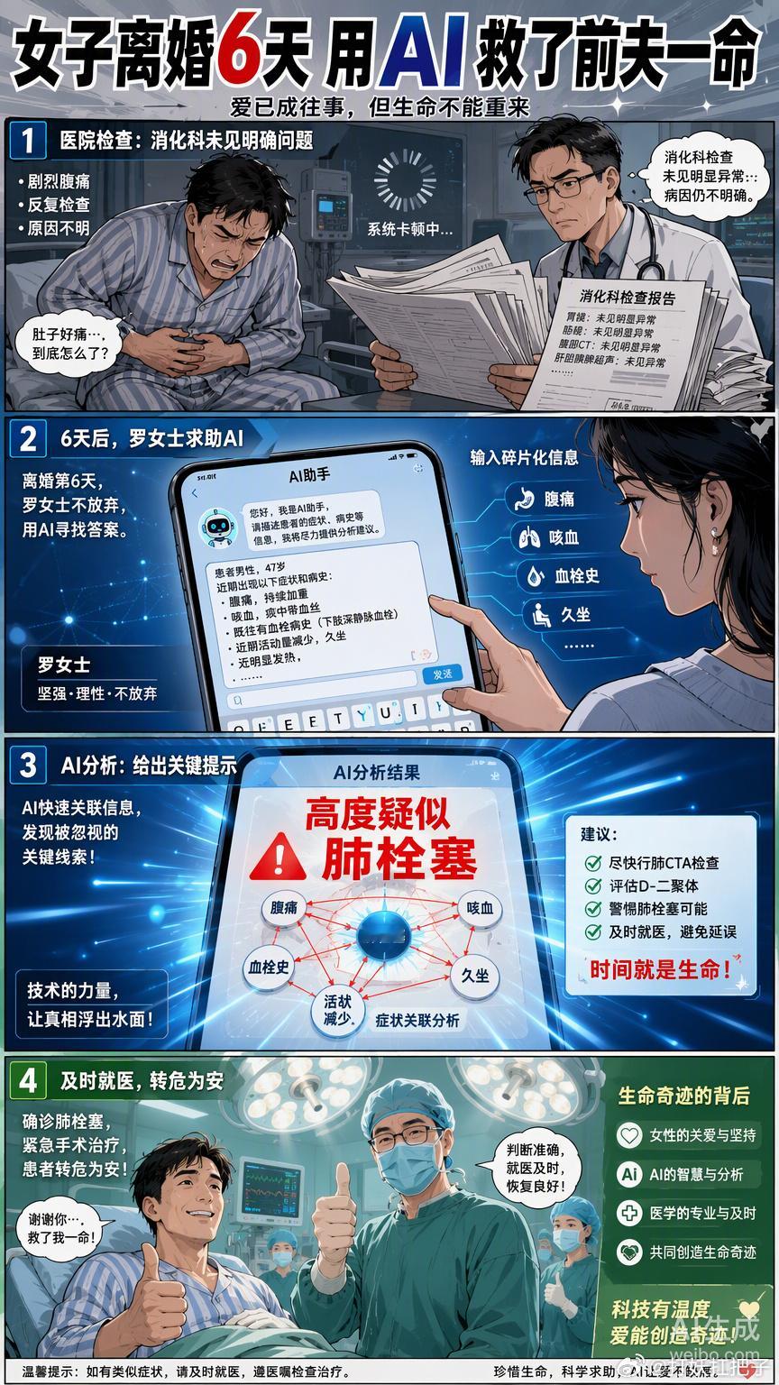 谁懂这种在常规排查陷入死循环时，突然迎来“全系统扫描”的救赎感。

贵州罗女士离婚才6天，前夫腹痛查不出病因，甚至到了要立遗嘱的地步。这场景像极了咱们用那台后台开了几十个应用的老手机，明明卡顿得厉害，却怎么都找不到是哪个进程在捣乱。医生按消化科的路子排查，就像是在一个封闭的系统里反 ​