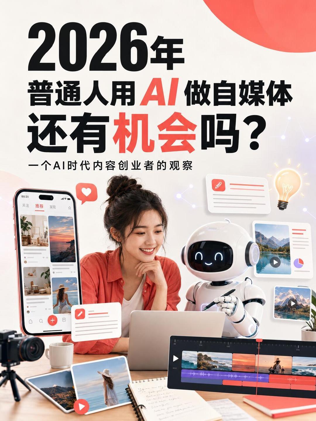 2026年普通人用AI做自媒体，还有机会吗？有，但玩法变了。一组图看懂。#00后产品经理转型AI博主月入5万##00后裸辞做AI博主3个月收入超上班# ​