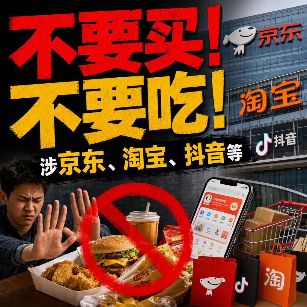 两周之内，市场监管总局连发两道通报。
先是抽检2474批次检出47批次不合格，紧接着又从2325批次里揪出45批次问题食品。
翻开名单，京东、淘宝、抖音、拼多多、美团、快手全都榜上有名。
这已经不是某一家平台的偶发问题，而是线上食品的一次集中曝光。
我梳理了一下，问题主要集中在三类。
第一类是超范围