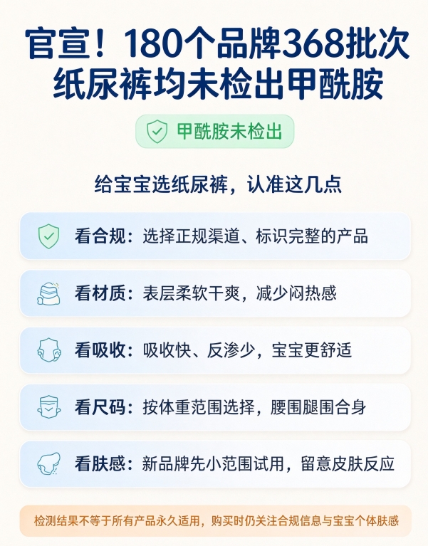 官宣！180个品牌368批次纸尿裤均未检出甲酰胺，选纸尿裤认准几点
