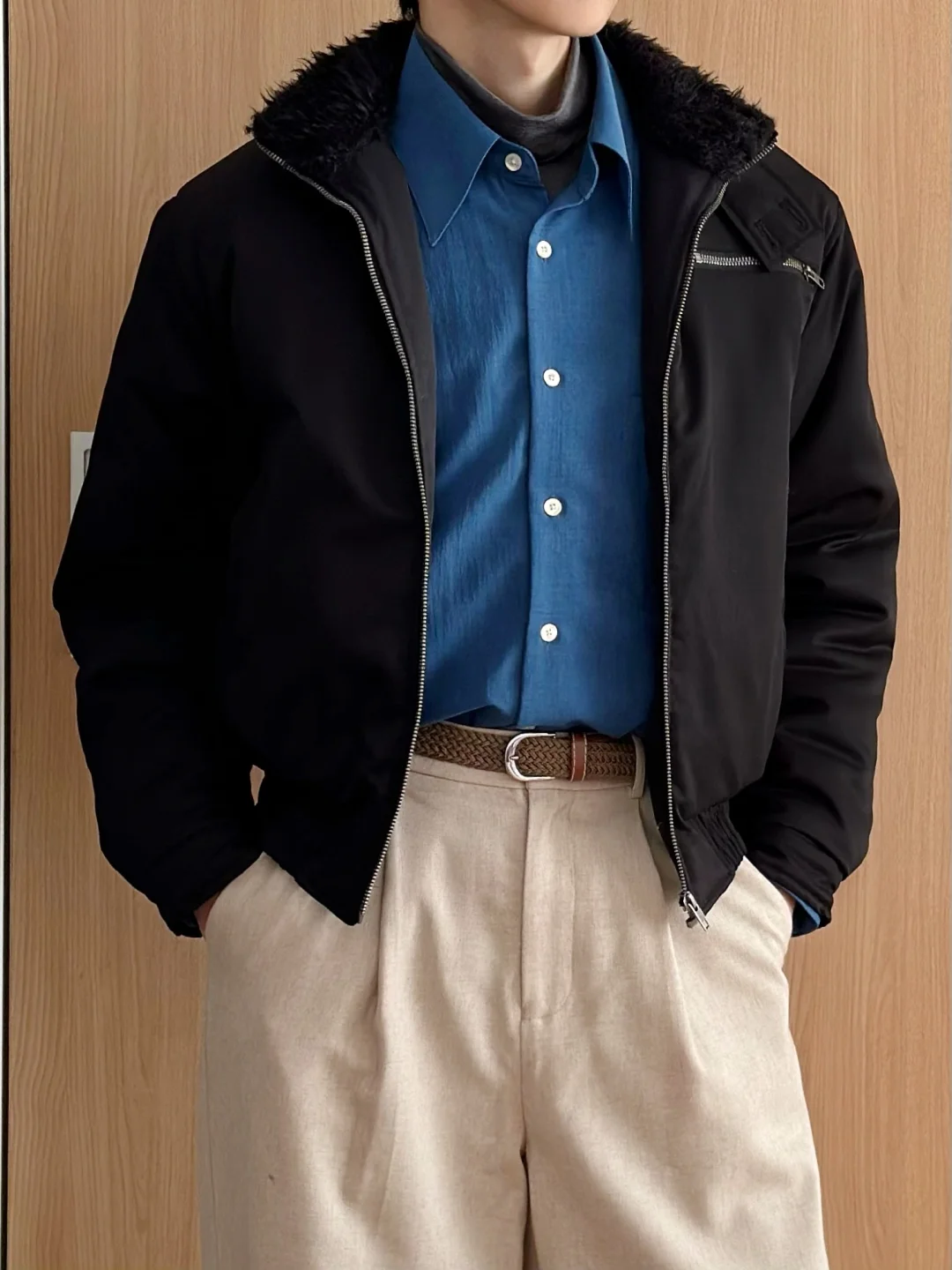 当我拥有了一件短款显高棉服夹克