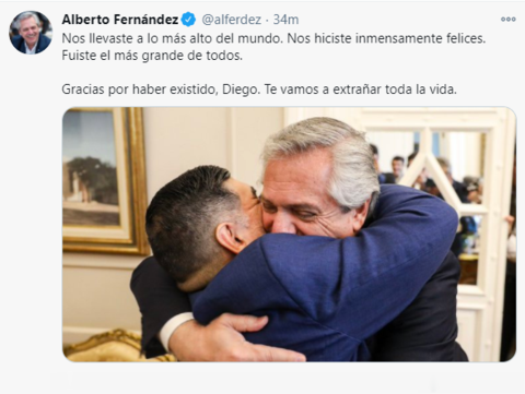 馬拉多納去世, 阿根廷全國哀悼三天, 阿總統: 我們永遠想念你-圖2