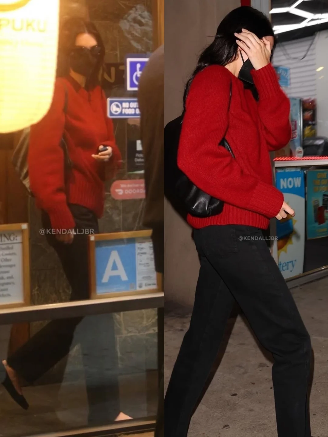 肯豆新街拍，红色毛衣配芭蕾舞鞋，好轻盈