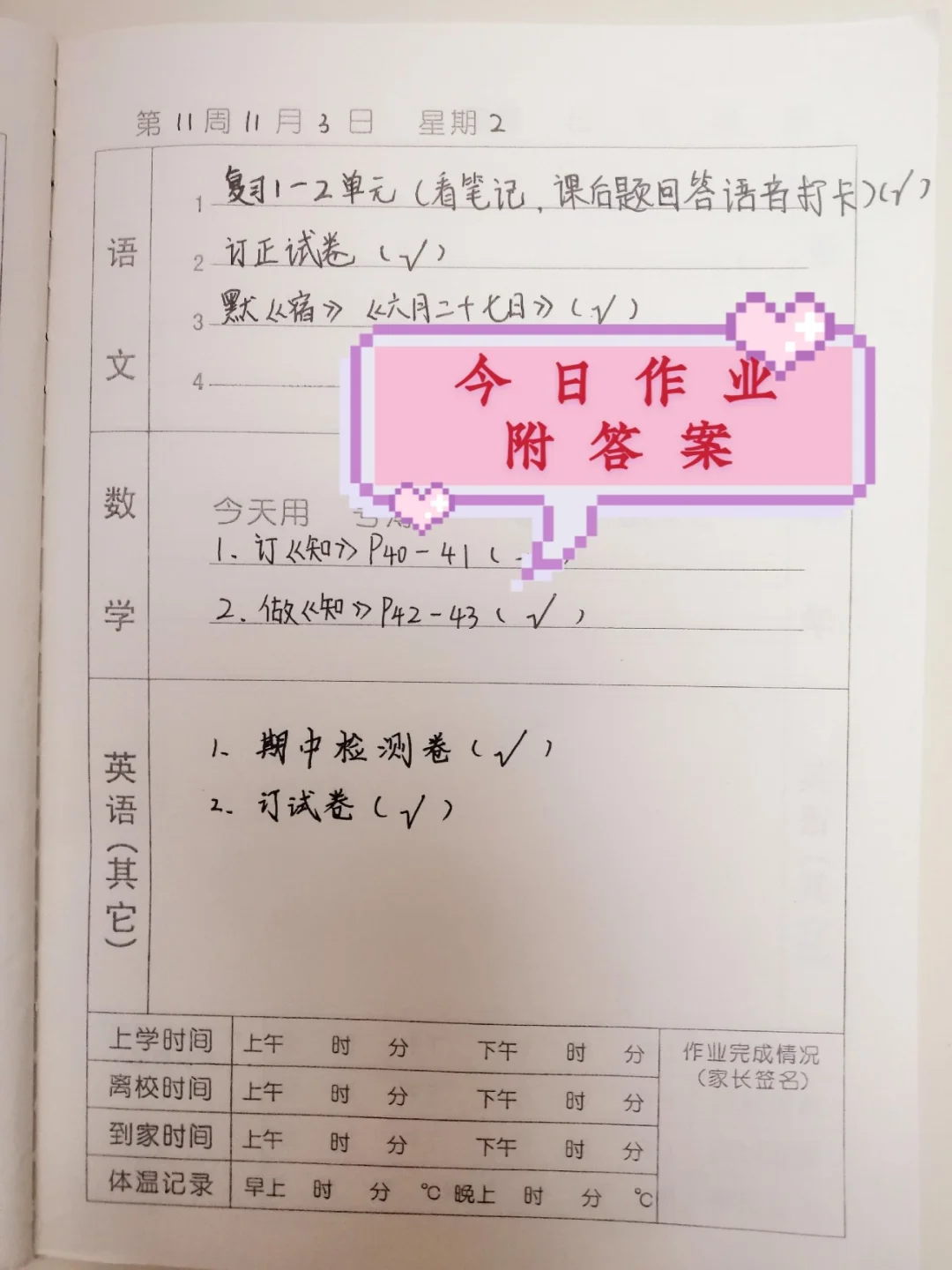 1小时完成，小六家庭作业（11月3日）