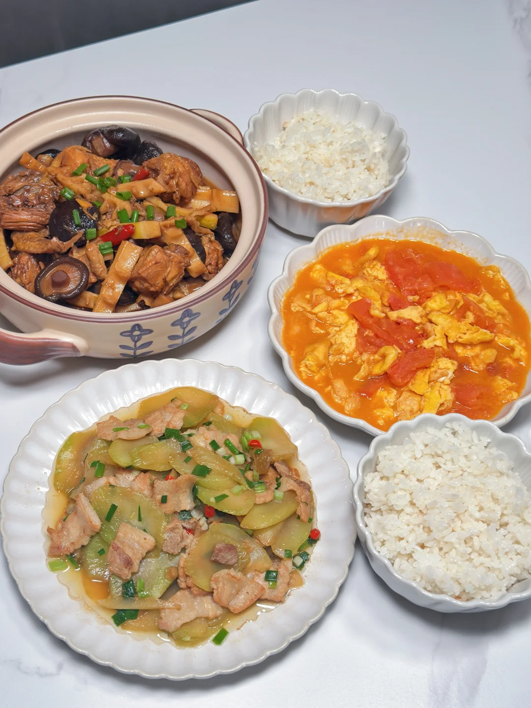 ✅晚餐分享｜春笋香菇烧鸡➕莴笋炒肉➕番茄炒蛋