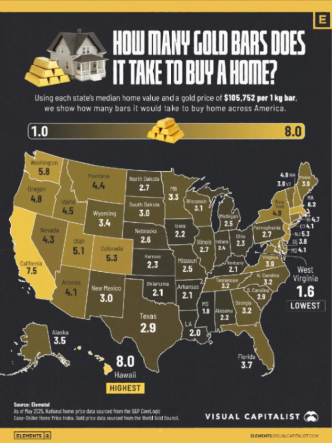 🏠用黄金买房要多少块？一张图看懂美国各州