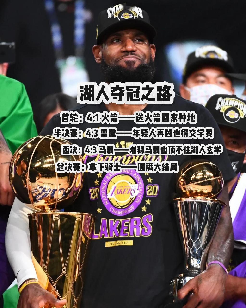 湖人：过关斩将终夺冠 首轮4:1横扫火箭 半决赛4:3险胜马刺 西决再...