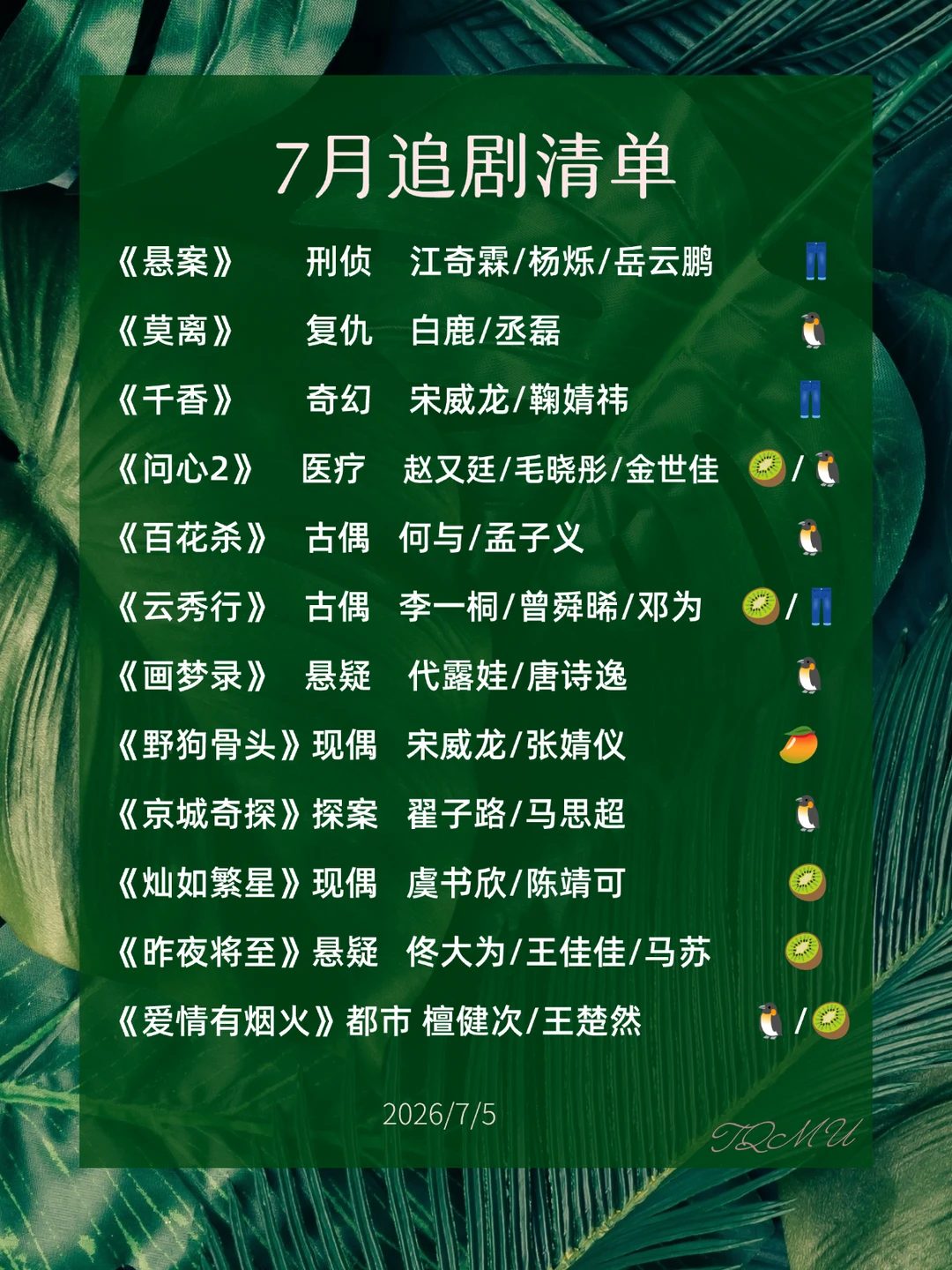 7🈷️在播剧清单：新剧指南（2026版）