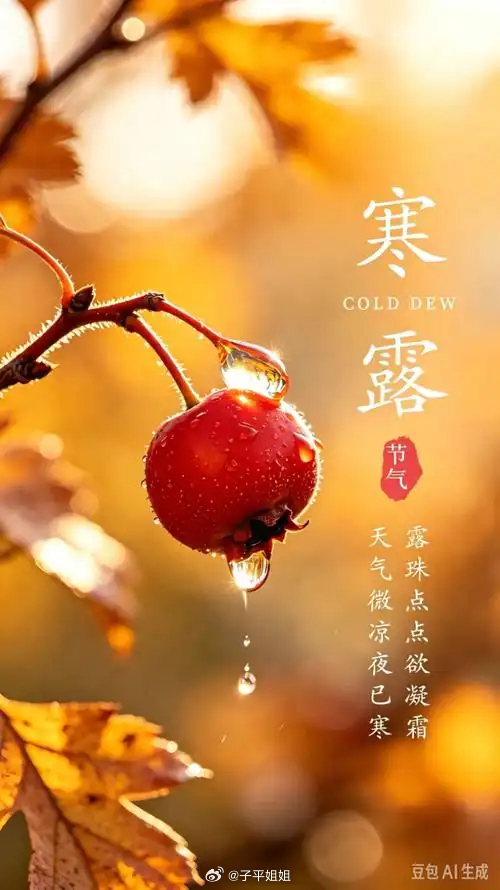 #寒露节气如何养生#

今日寒露，有五件养生事项一定要记牢。

第一，寒露不露脚。晚上可以用40℃左右温水泡脚15至20分钟，驱寒护足。

第二，早睡早起，午休适度。中午小憩一会儿，但不要睡太久，避免影响夜间睡眠。

第三，饮食重在润燥。多吃芝麻、银耳、梨、莲藕、山药；少吃辛辣、油炸食物。螃蟹虽 ​