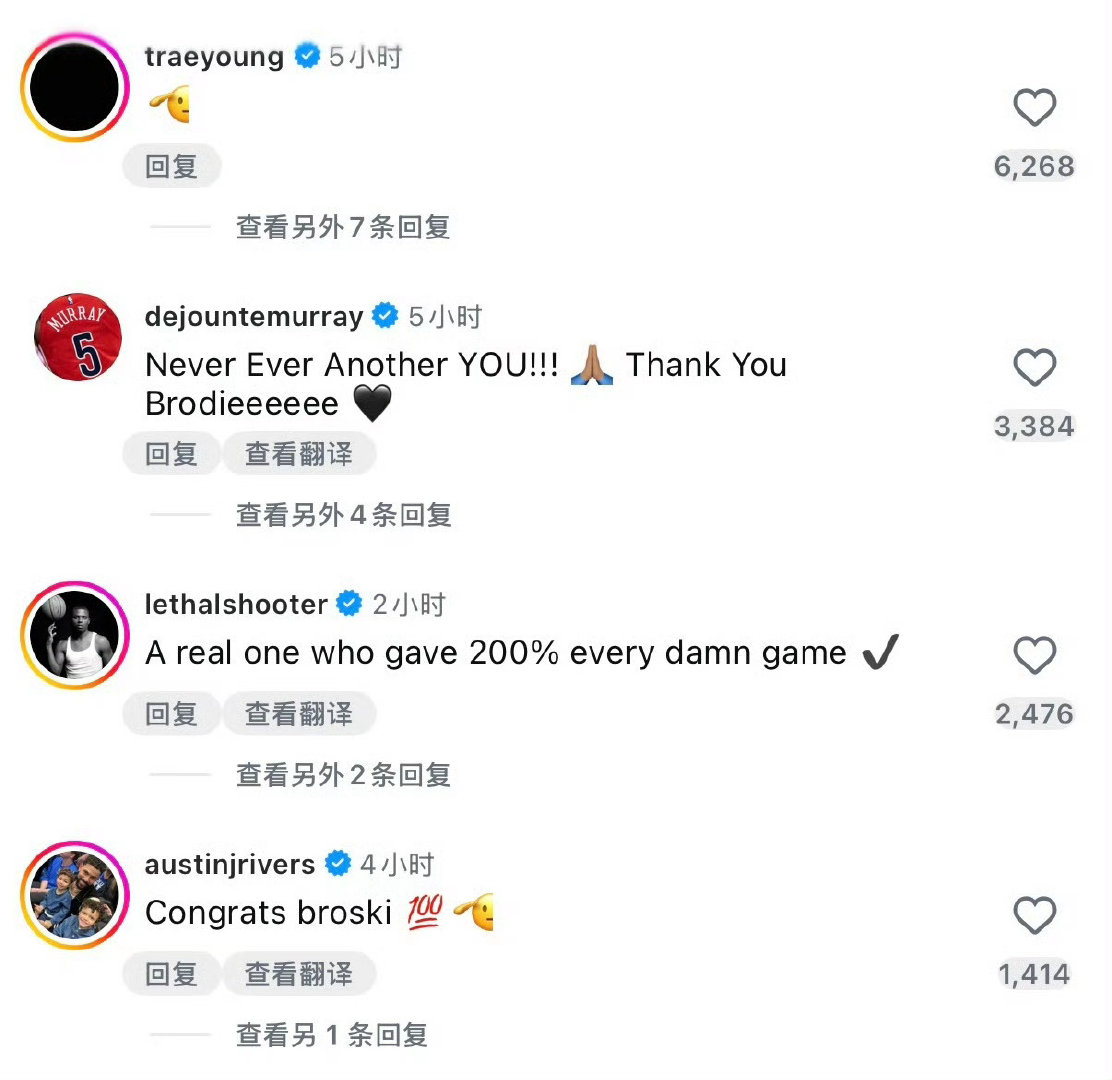 威少宣布退役帖子下，包括哈登、库里、詹姆斯等众多NBA球星、名人均送上...