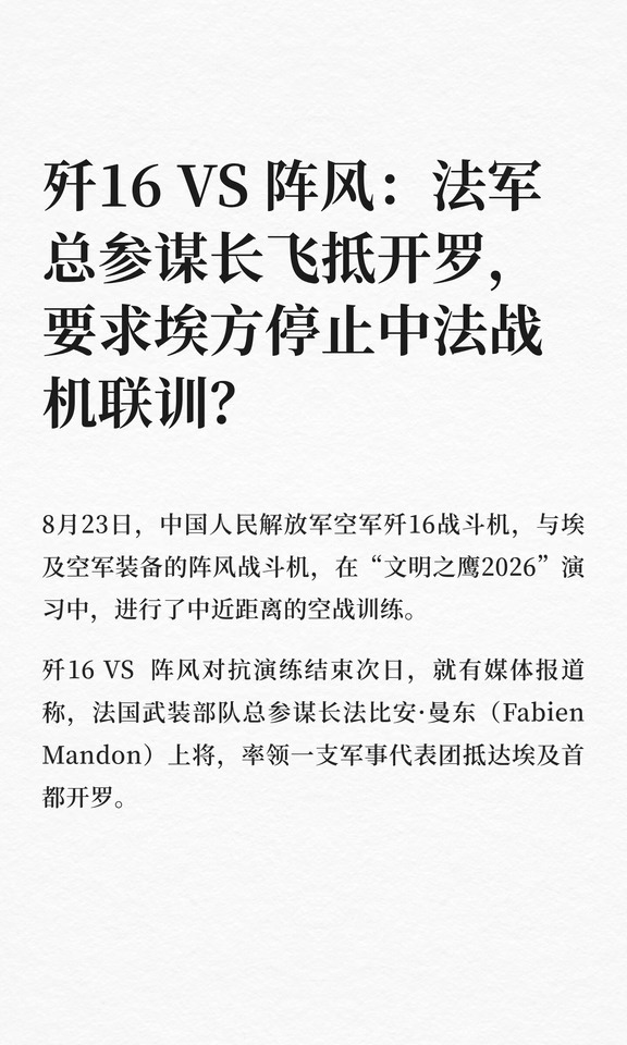 法军总参谋长抵开罗，叫停阵风对阵歼16？