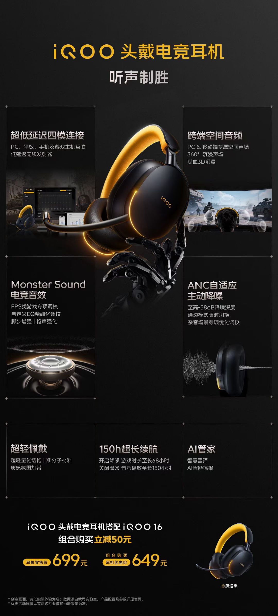 一张长图读懂今晚新品家族：
产品力超Pro Max的iQOO16 
国补到手价5499元起；
iQOO Pad Ultra 国补优惠价5499元起；
iQOO头戴电竞耳机售价699元！ ​