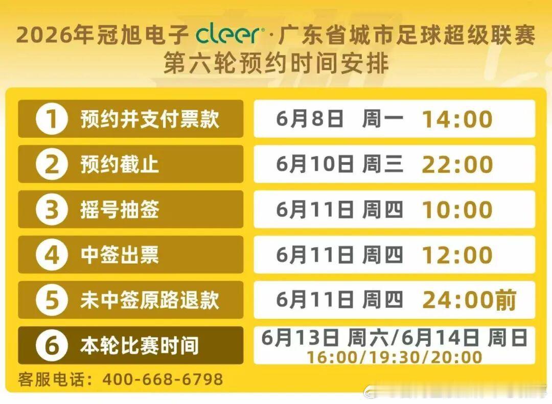 【粤超第六轮比赛门票今天14点开始预约，注意赛程有微调】2026年冠旭...