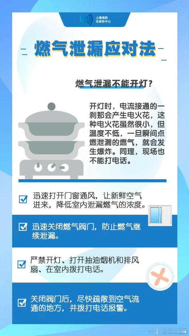【应对燃气泄漏】夏季燃气热水器、天然气灶台使用频率增高，容易发生燃气泄漏事故。如何正确应对燃气泄漏？燃气泄漏时有哪些事情是不可以做的？快来看一下~#科普消防说##全民素养提升V计划# ​​​