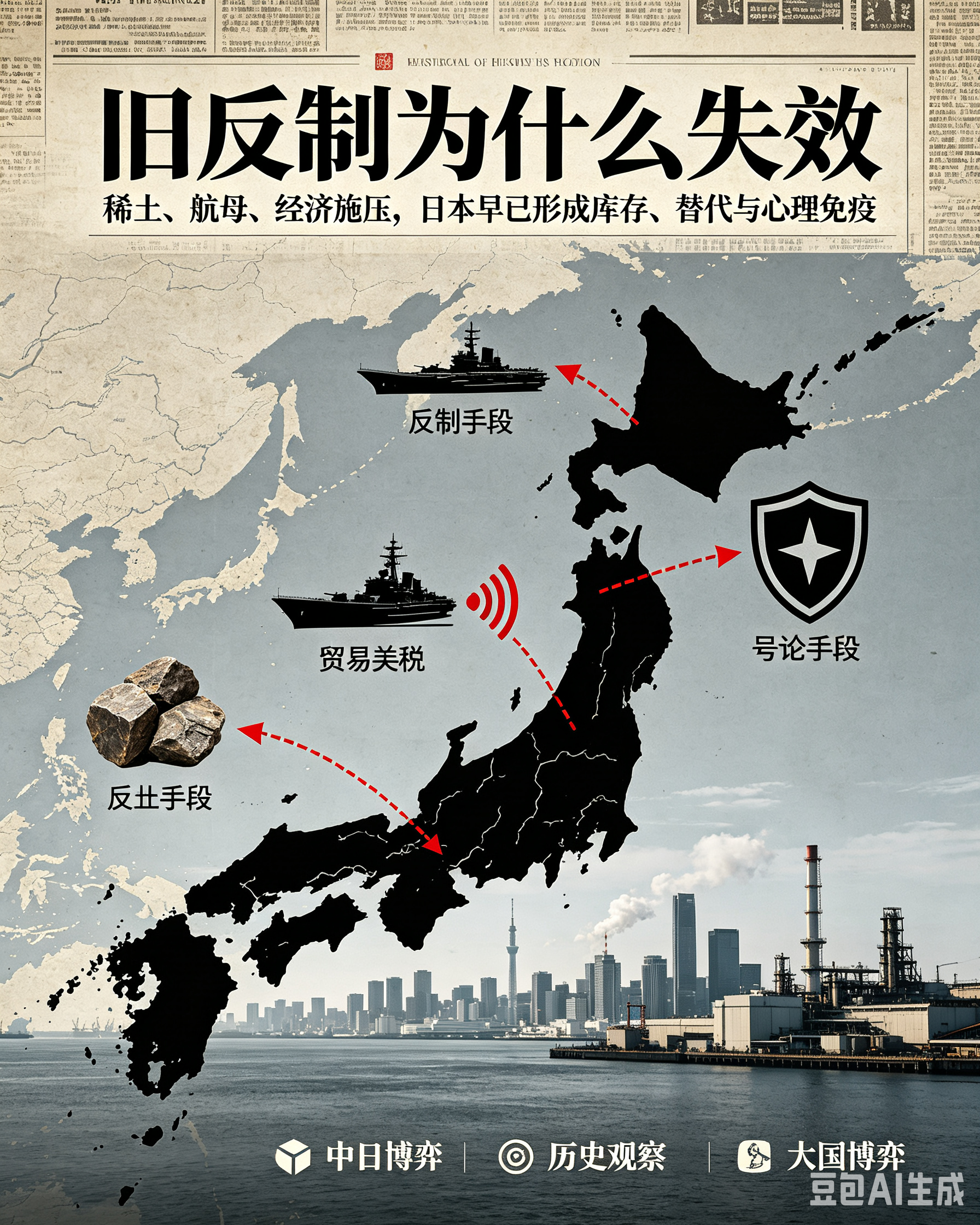 终于戳中日本死穴！以往反制全部无效，唯独这一招，打得日本毫无退路
 
纵观数十年中日博弈，我们用过不少反制手段：限制稀土出口、经济制裁、舆论施压、军事亮剑、航母常态化巡航。
 
但实话实说：这些手段，日本根本不怕，甚至早已免疫。
 
稀土限制？日本早早储备库存、全球布局替代渠道，短期根本伤不到根基。