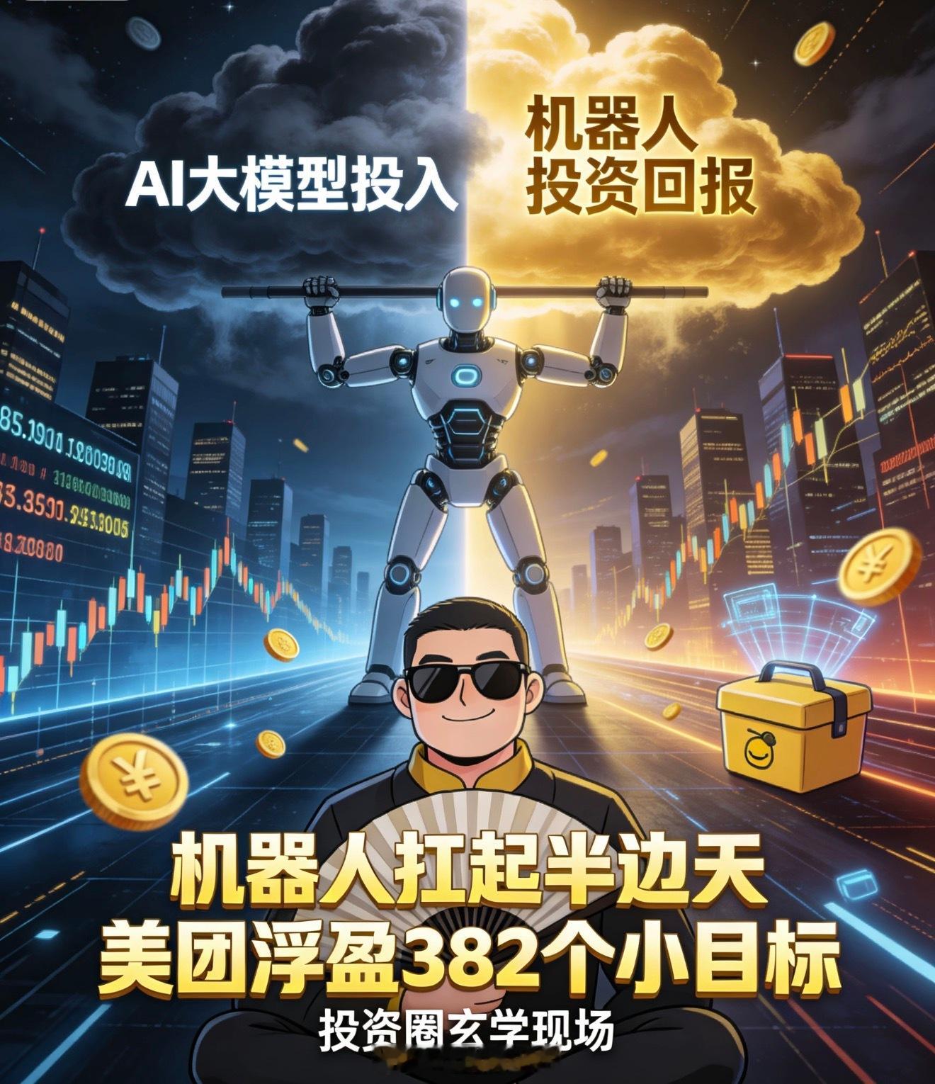 #美团在AI上亏的钱靠王兴兴赚回来了##帮主观察# 
帮主今天笑出了声——美团在AI上烧的钱，居然被一台机器人给“赚”回来了！宇树上市，美团浮盈382个小目标，科技圈直接炸锅：王兴这是“失之东隅，收之桑榆”啊！

帮主掐指一算，美团搞AI大模型烧得肉疼，结果早年押注的人形机器人成了“提款机”。这 ​