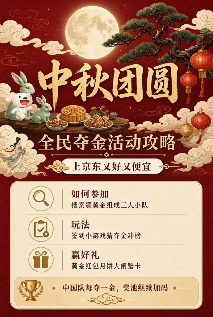 #超长黄金周京东发黄金了#【中秋放假3天不调休高速不免费】今年中秋节放假安排：9月25日（周五）至27日（周日）连休3天，不调休！假期高速不免费。值得一提的是，今年中秋与国庆假期期间京东还有全民夺金活动，累计送出近60万份黄金好礼，中秋团圆的时候别忘了一起组队参与瓜分中秋节当天的黄金大奖， ​