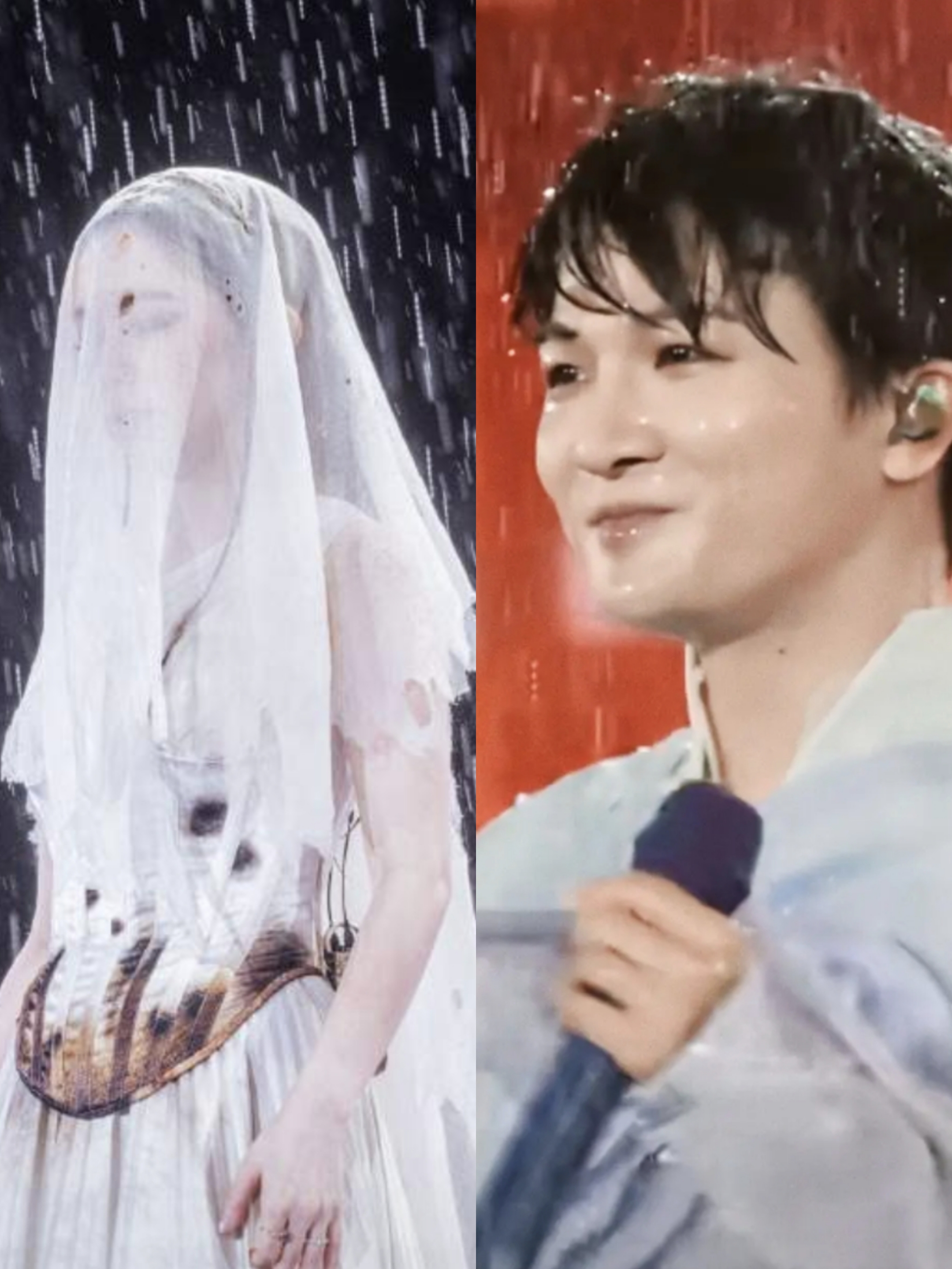 终于明白邓紫棋跟周深
为什么雨那么大
两个人一场都没停。

邓紫棋10月4日在深圳，露天的台子上淋得透透的，隐形眼镜都被雨水冲得戴不住，摘了照样唱。

周深那边是9月26日的鸟巢，狂风暴雨里，工作人员几次上台递伞，他摆手不要，站到台子最前头陪观众淋。

更早的台州那场，雨一下就是三个钟头，他连伞都不