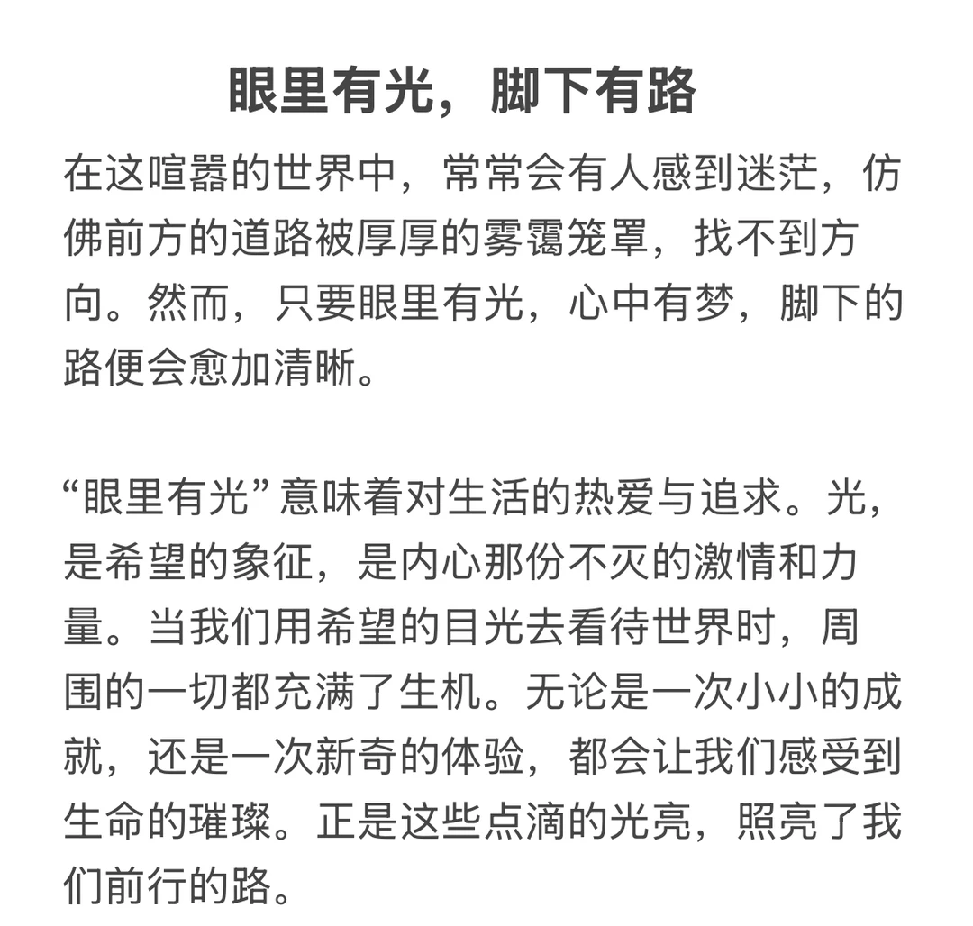 初中作文：眼里有光，脚下有路 （一）