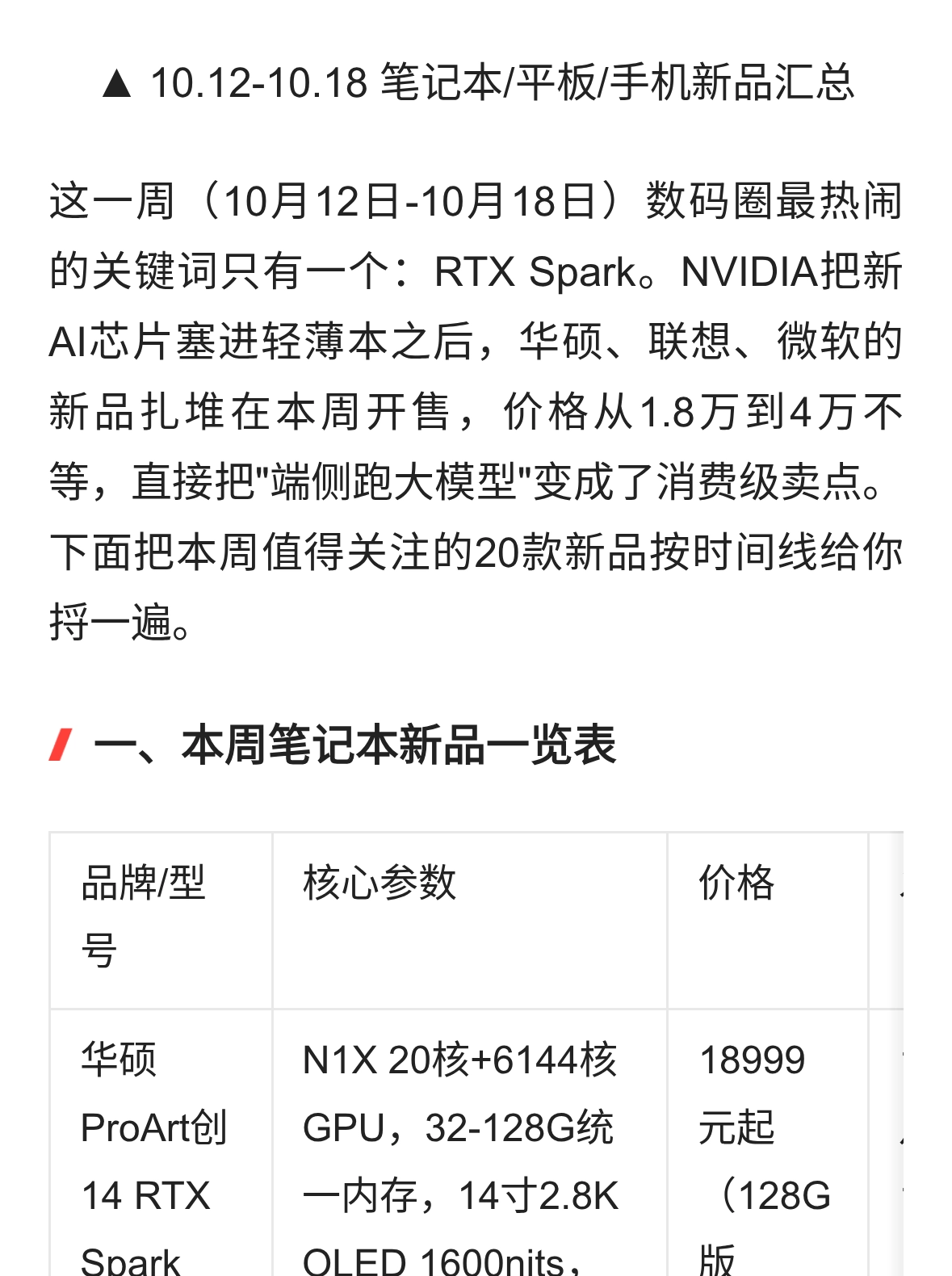 本周20款新品盘点！RTX Spark笔记本开售潮