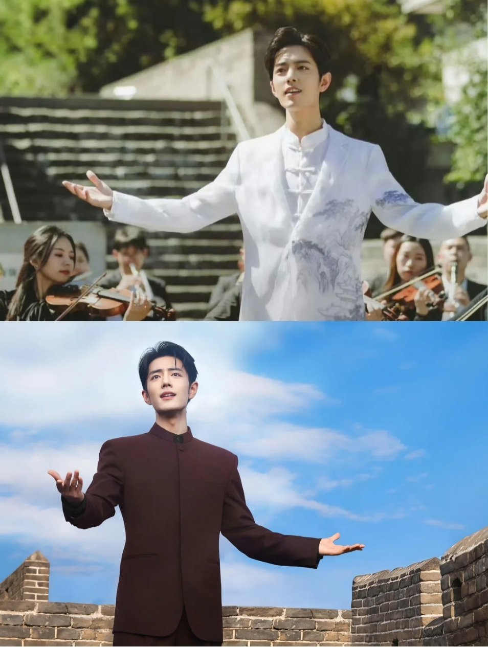 #肖战长城两次献唱变化#
两次都是如此挺拔，正能量[爱慕] ​