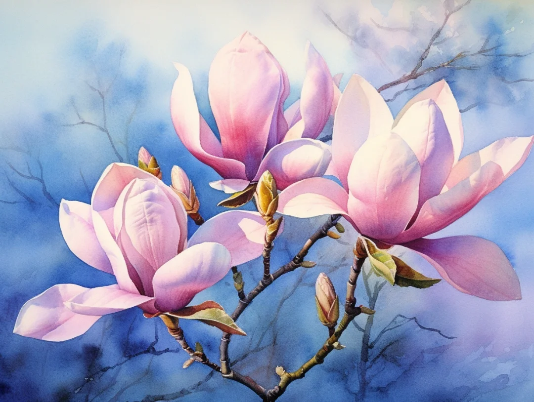 AI水彩：玉兰
