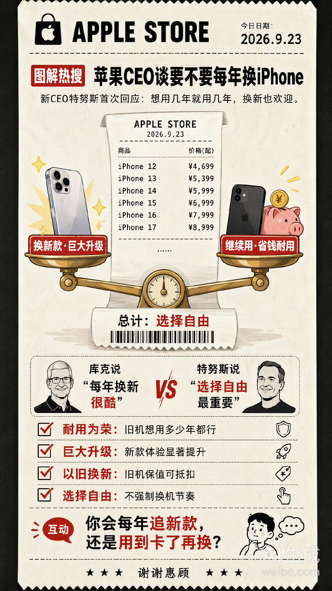 #苹果CEO谈要不要每年换iPhone#
不是要不要，也不是想不想，而是我木有钱每年换苹果手机啊[单身狗][单身狗][单身狗]
iPhone14用着也不错，凑合用呗，还能咋办呢 ​