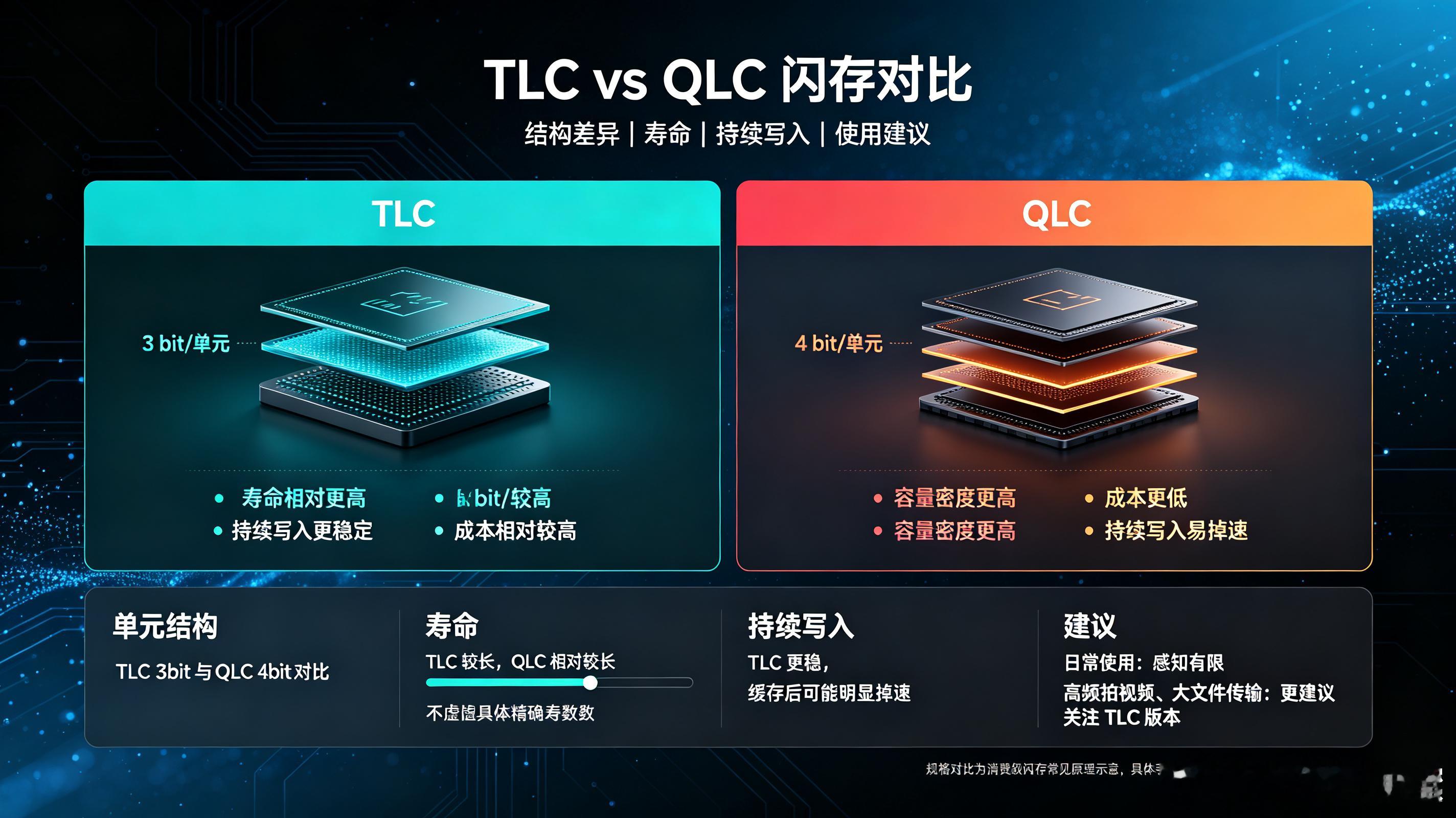 #iPhone 18 Pro被曝使用QLC材质#
天塌了，家人们！网传iPhone18 Pro顶配版搭载QLC闪存。
很多人还分不清TLC和QLC。简单说QLC单单元存储更多bit，成本更低，但擦写寿命更短，大文件持续写入时容易掉速；TLC是当前消费级主流，耐久和持续性能更强。普通轻度使用差距感知不大，但经常拍视频、存大量素材的 ​
