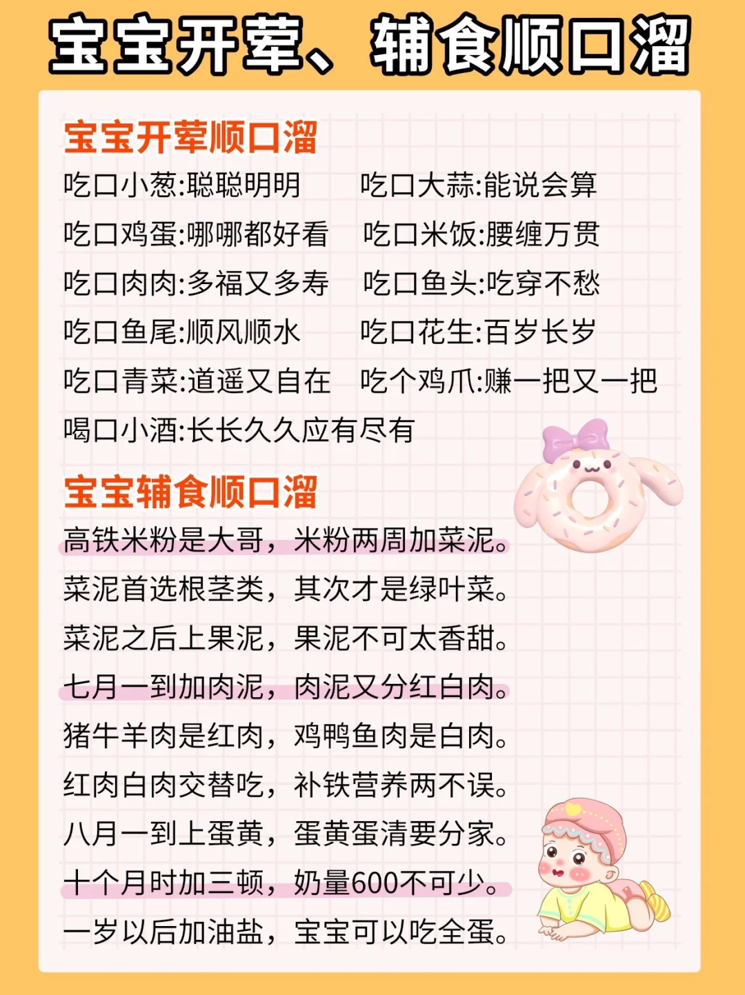 宝宝开荤、辅食顺口溜