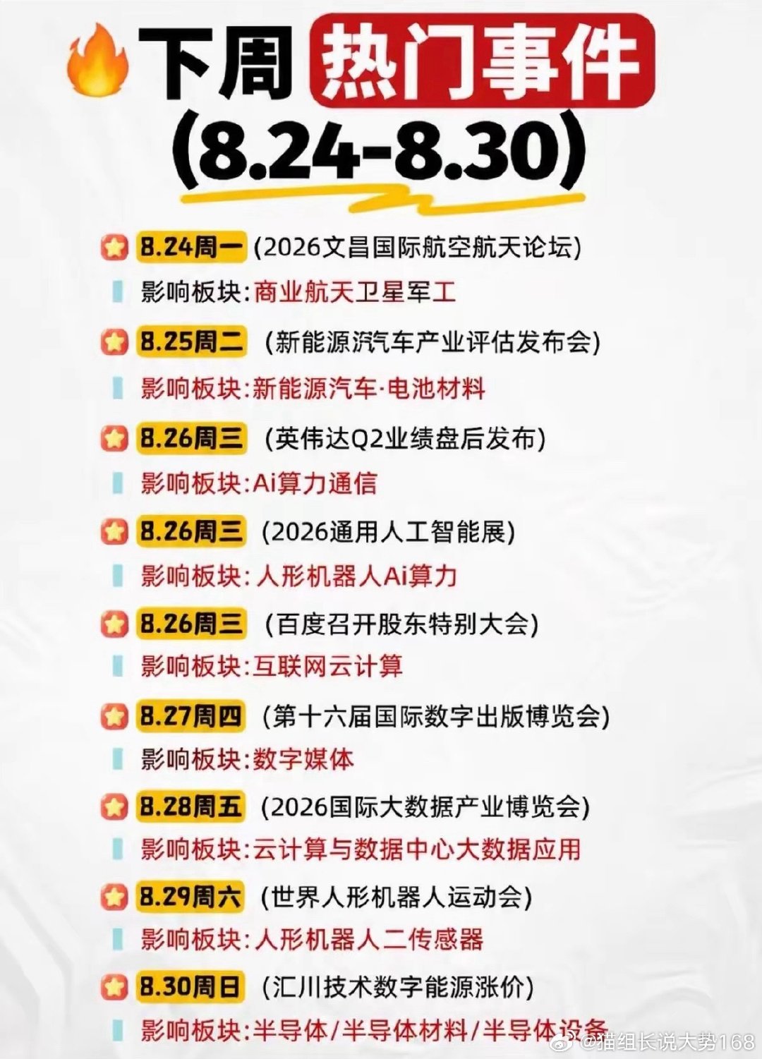 下周热门大事件（8.24~8.30) ​