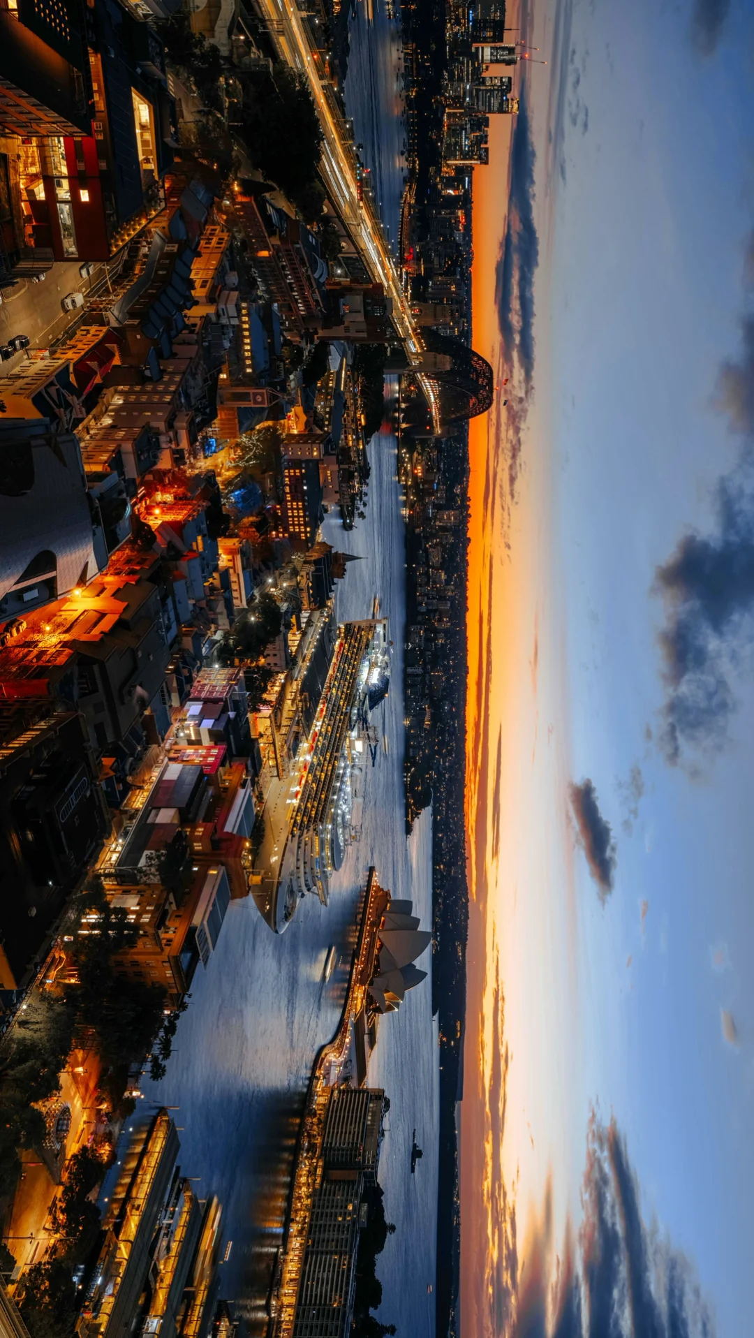 悉尼环形码头绝美日出大全景，俯瞰悉尼城市