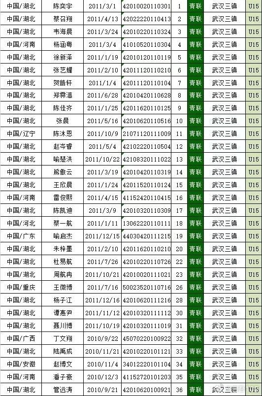 2026年中国足协青少年足球联赛男子U15全国总决赛第一阶段各队名单（一）
根据网上资料自行整理，存在缺失遗漏，仅供参考，请以官方发布为准。 ​