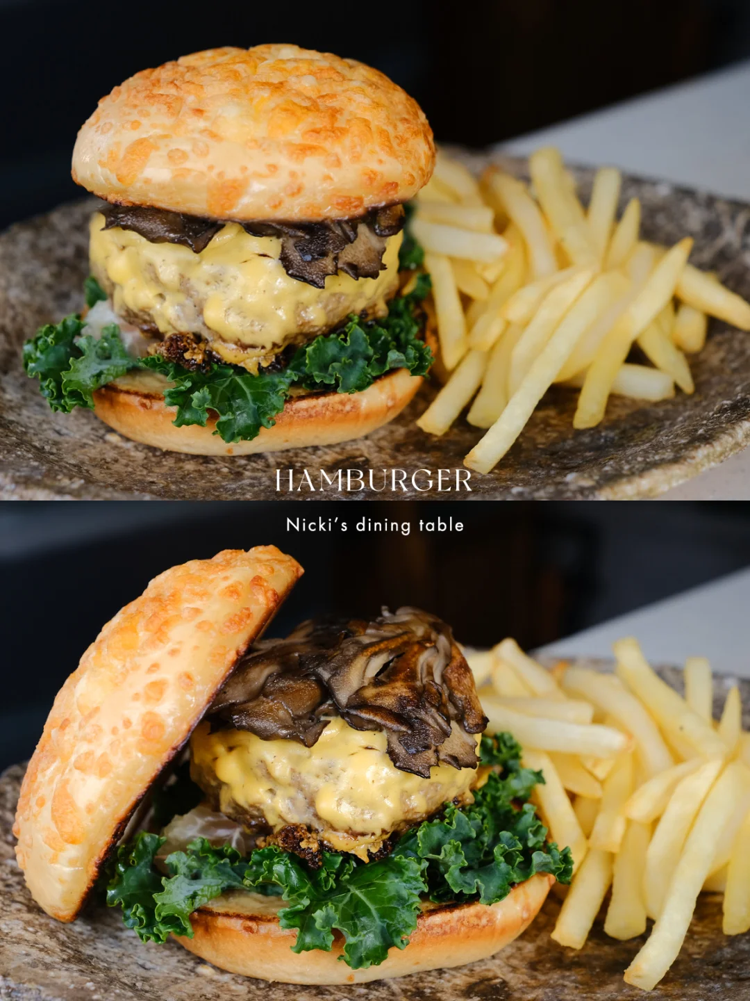 日式舞茸柚子牛肉堡，小心会爆汁