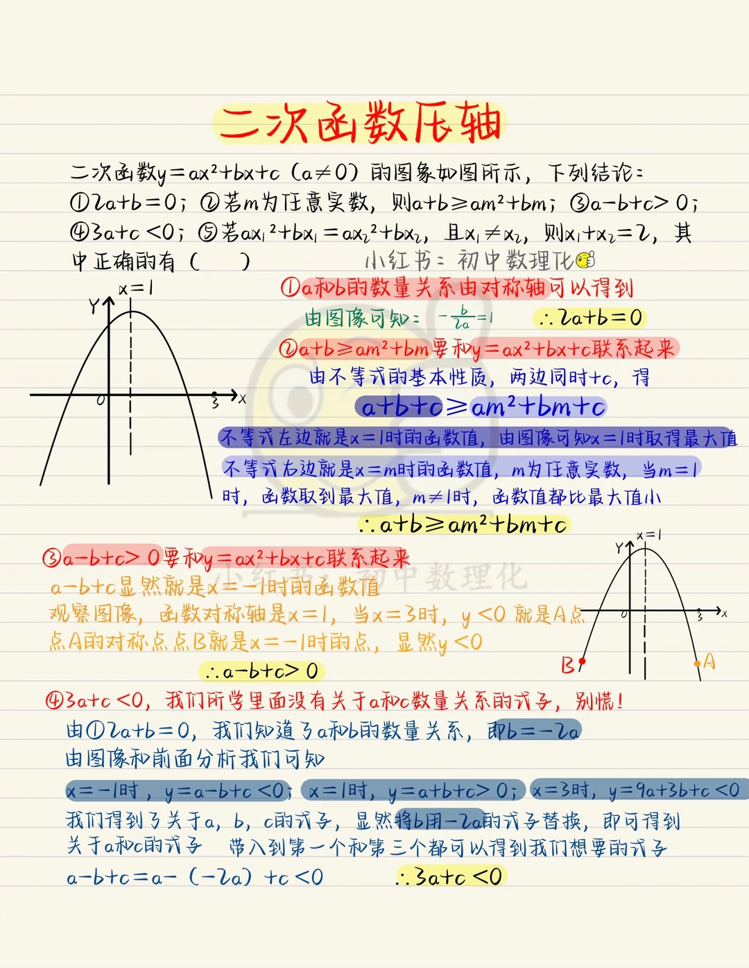 初三二次函数选填压轴，必看内容